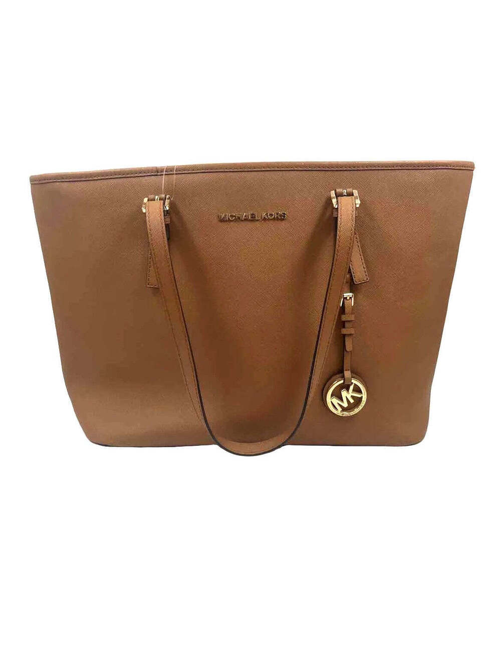 MICHAEL KORS Caramel Brown Saffiano Leather JET SET TRAVEL Tote Purse